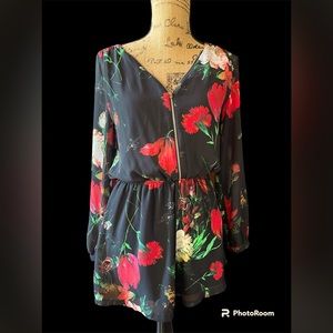 Express Small Polyester Black Floral Romper